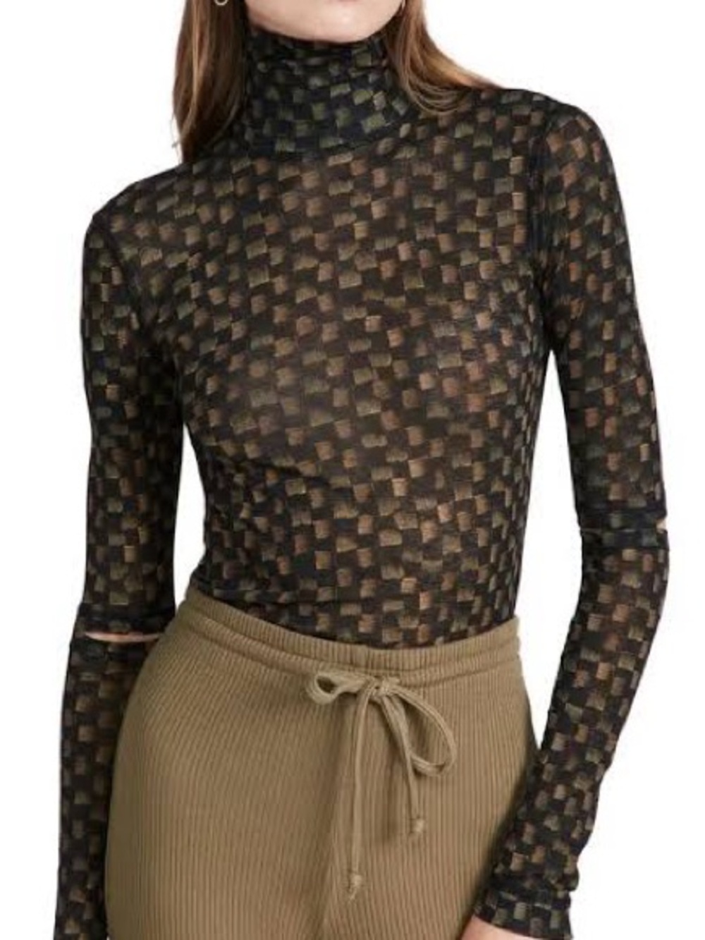 Nanushka Larson Turtleneck Top - Black/Brown Semi Sheer NWT